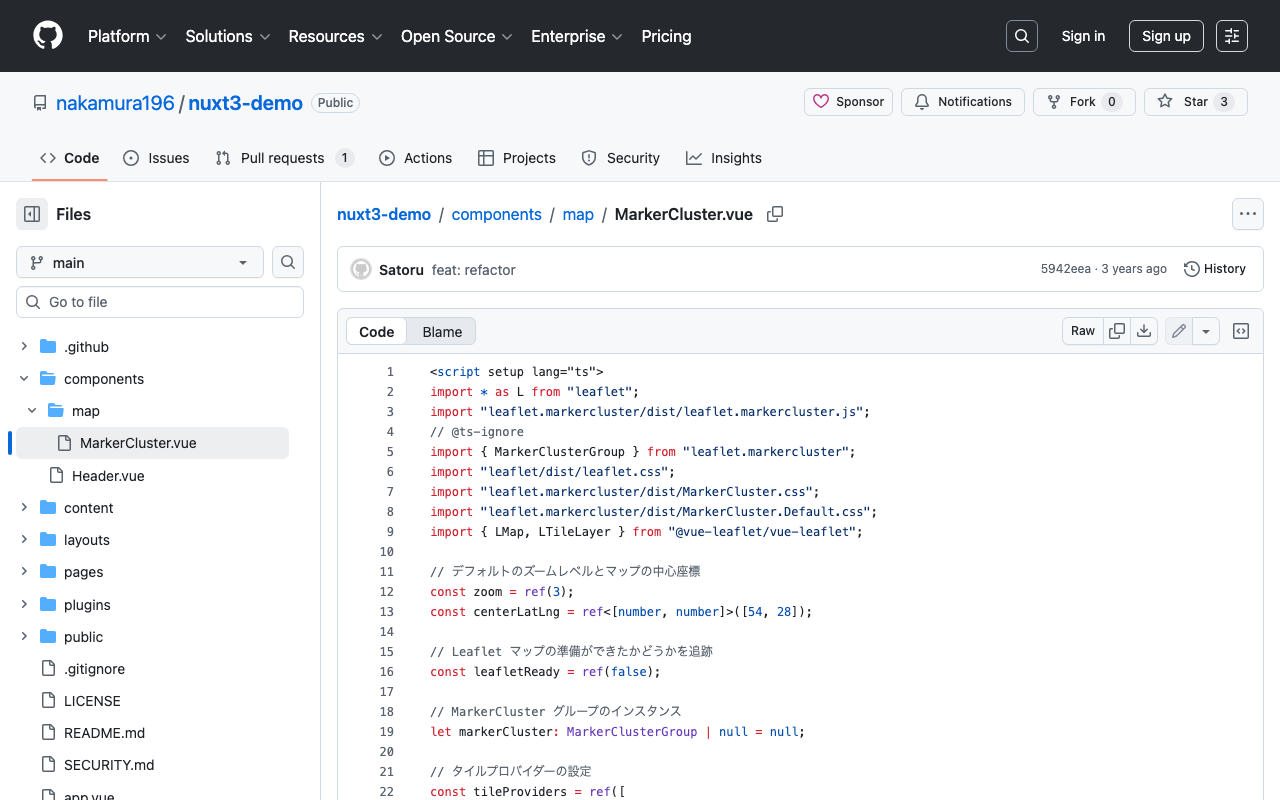 Nuxt 3 x Composition APIでLeaflet Marker Clusterを試す