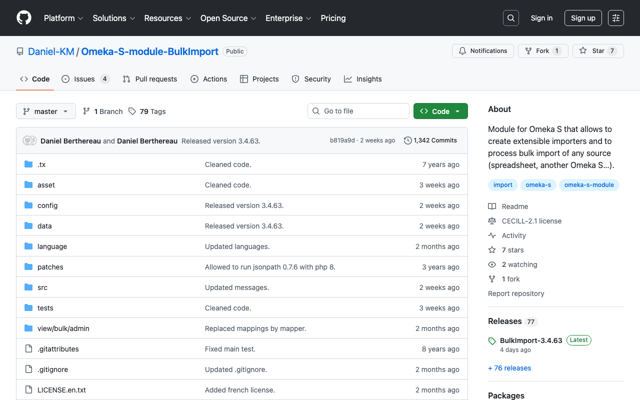 Omeka SのBulkImportモジュールの不具合