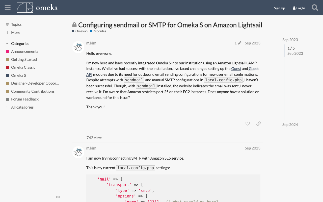 Amazon Lightsail上に立てたOmeka SからAmazon SESでメールを送信する