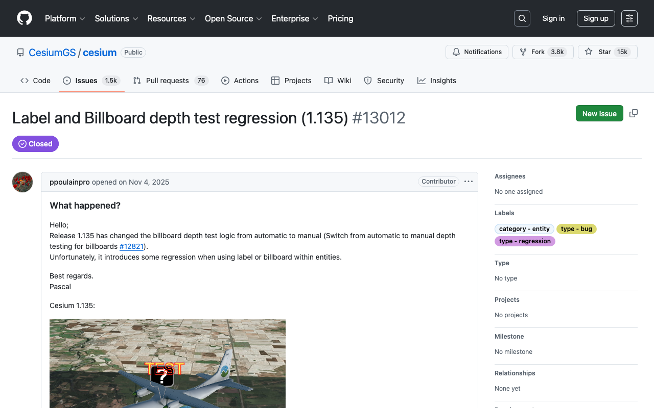 Cesium 1.135.0におけるマーカー位置ズレ問題と解決方法