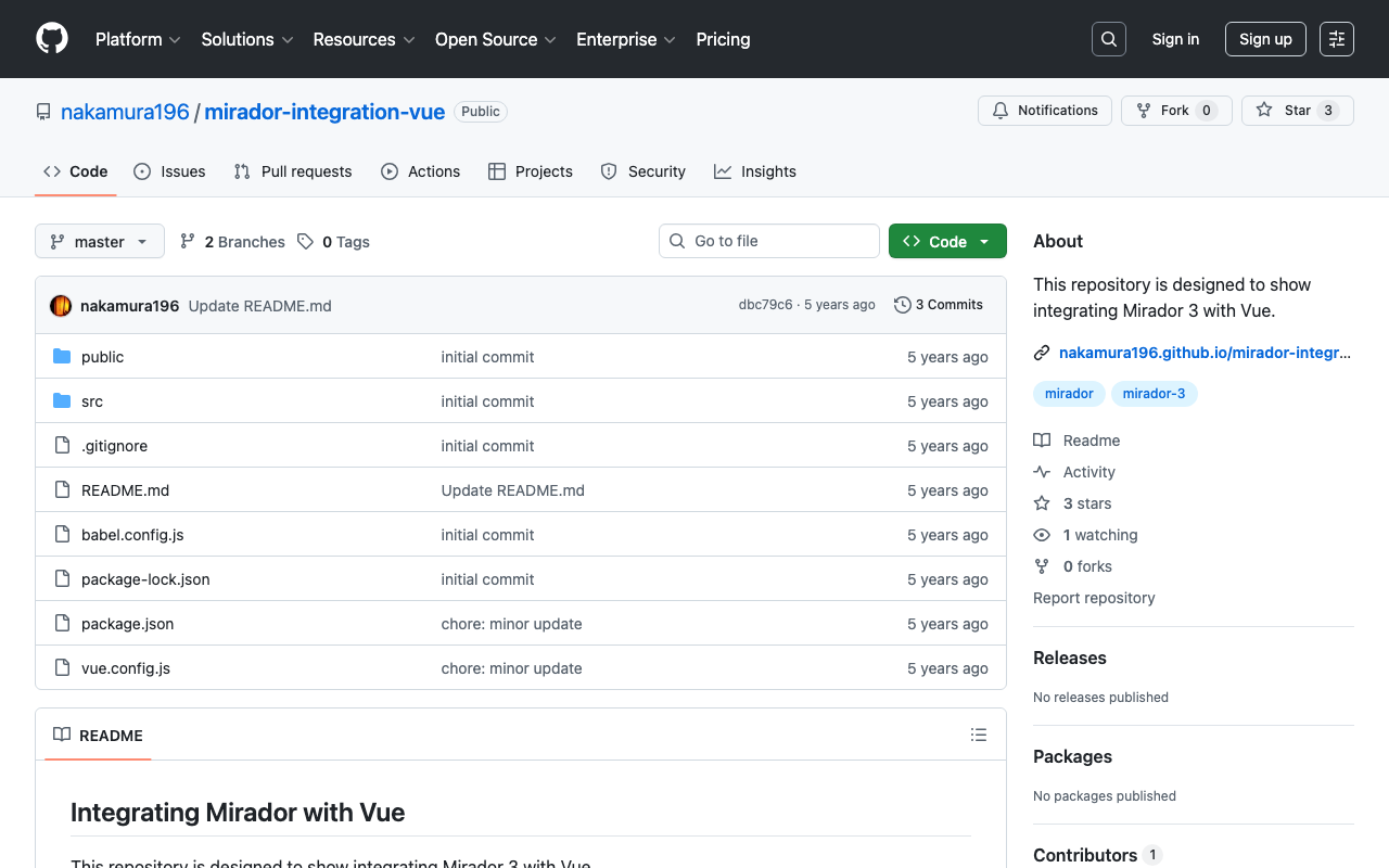 Mirador 3をVueで使用する方法を紹介するリポジトリを作成しました。
