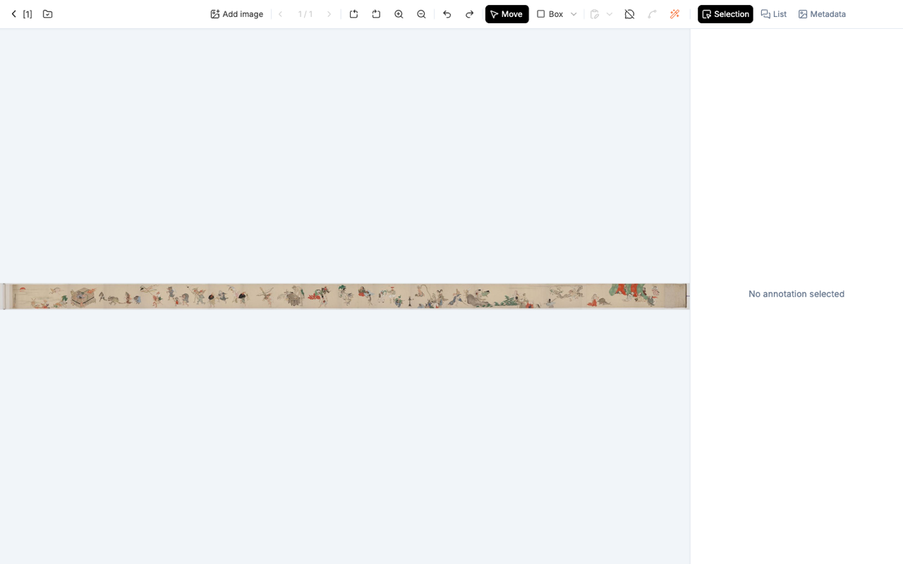 Whole-canvas view of the Hyakki Yagyo scroll. The long horizontal emaki runs across as a band
