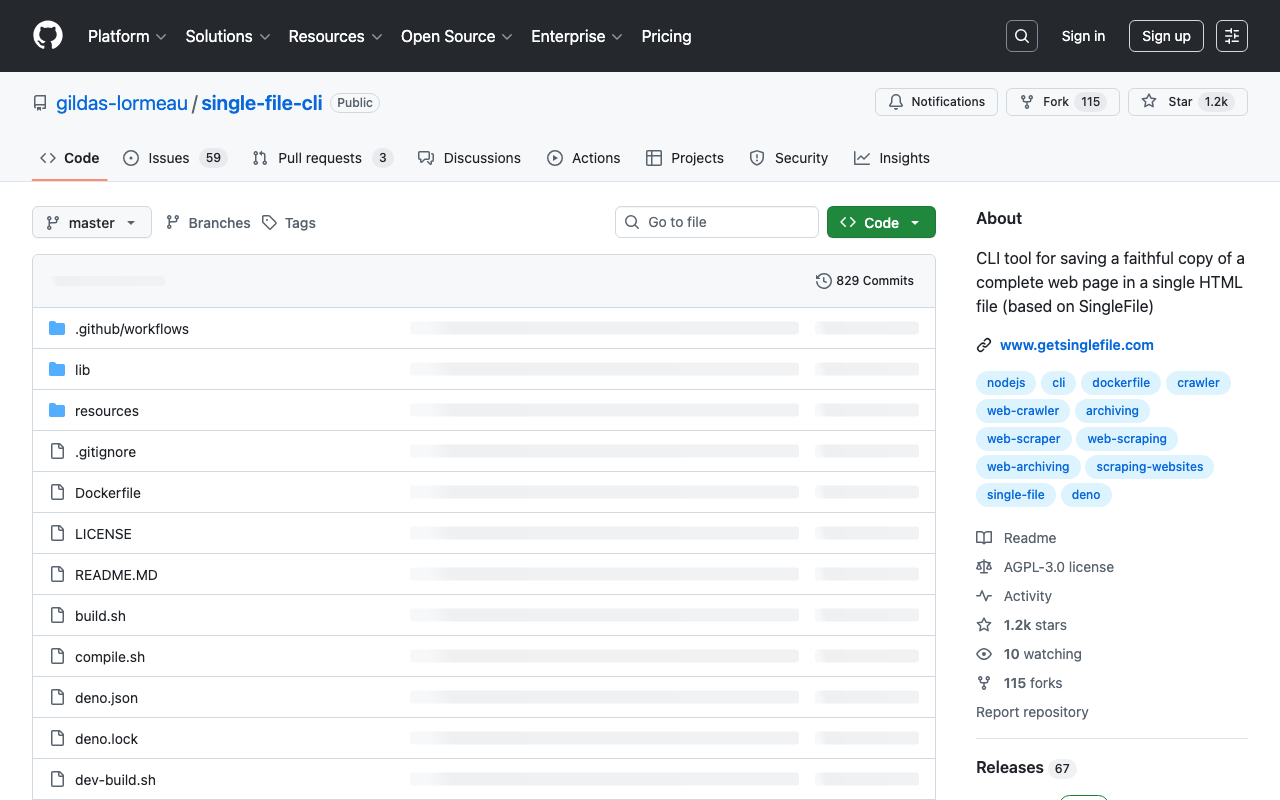 SingleFile CLI GitHub