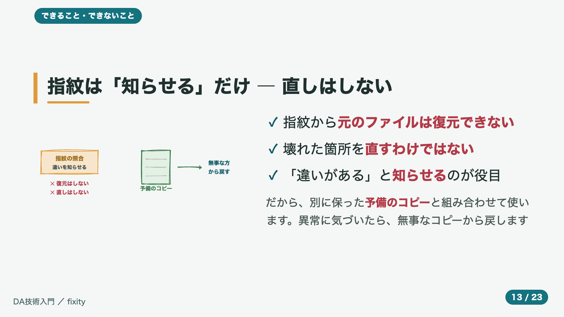 指紋は「知らせる」だけ ― 直しはしない