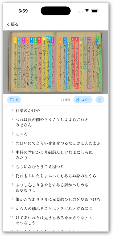 OCR結果の表示例